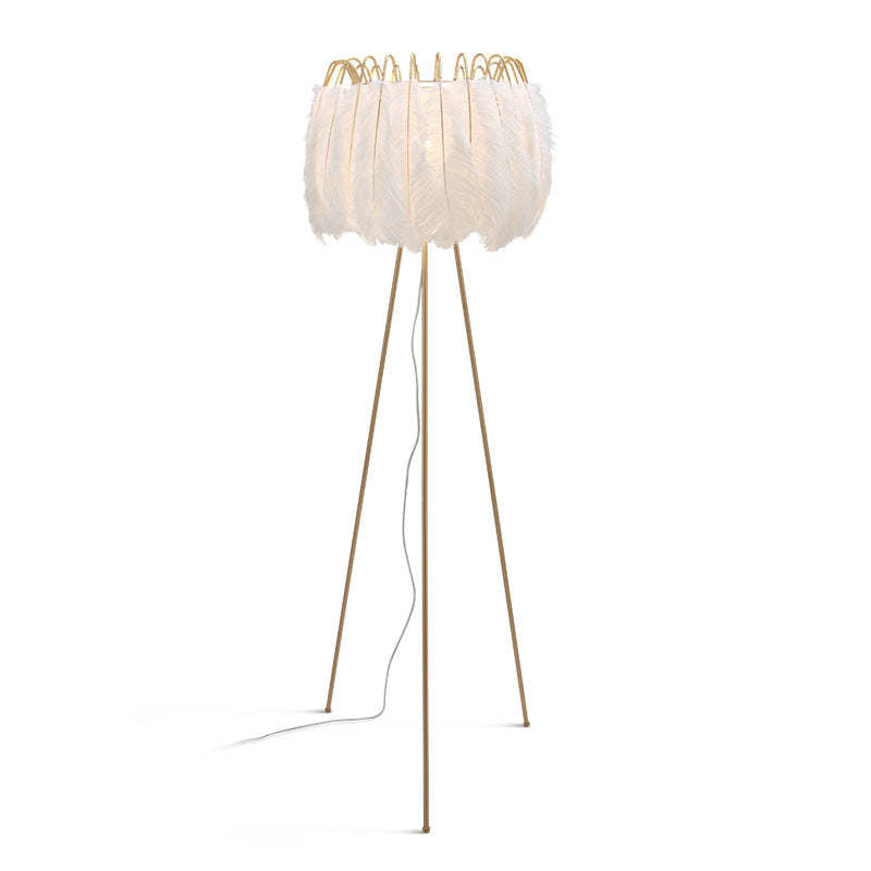 Artistic Tripod Floor Lamp with Feather Shade & Foot Switch | Modern Lighting for Living Room and Bedroom 0