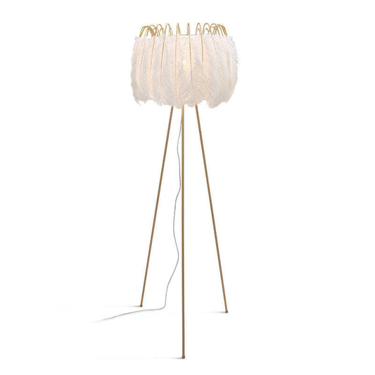 Artistic Tripod Floor Lamp with Feather Shade & Foot Switch | Modern Lighting for Living Room and Bedroom 0