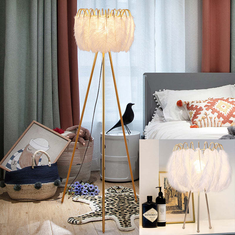 Artistic Tripod Floor Lamp with Feather Shade & Foot Switch | Modern Lighting for Living Room and Bedroom 2
