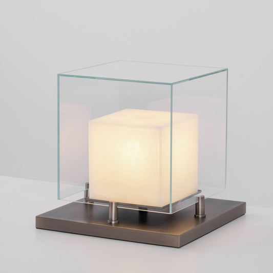 Cubo Alabaster | Table Lamp with Integrated LED & Warm Light | Stylish Bedside Table Lamp for Cozy Indoor Ambiance 0