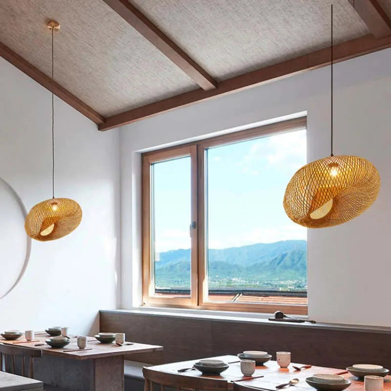 Elegant Bamboo Pendant Light | Hand-Woven Chandelier for Stylish Kitchen Pendant Lighting 3