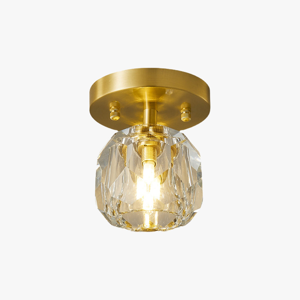 Elegant Flush Mount Ceiling Light Fixture with Gold Frame & Crystal Shade for Modern Interiors 1