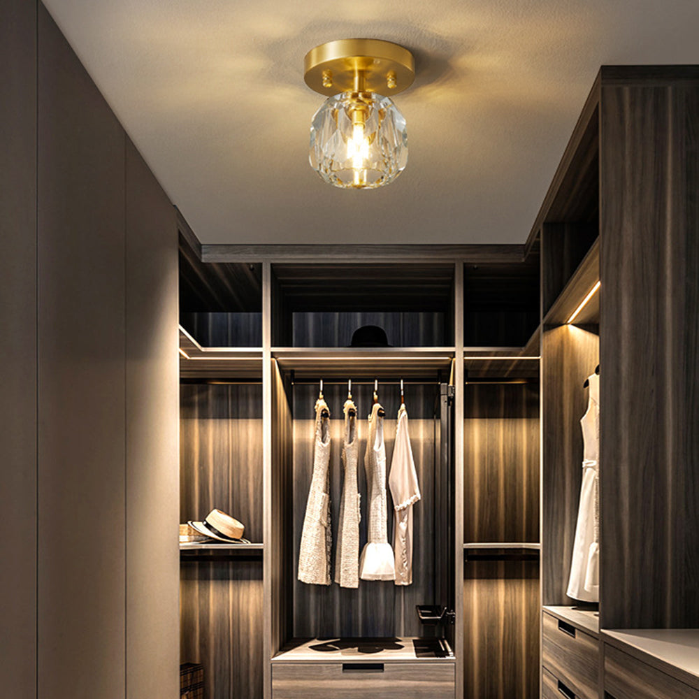 Elegant Flush Mount Ceiling Light Fixture with Gold Frame & Crystal Shade for Modern Interiors 2