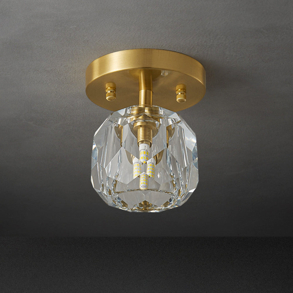 Elegant Flush Mount Ceiling Light Fixture with Gold Frame & Crystal Shade for Modern Interiors 3