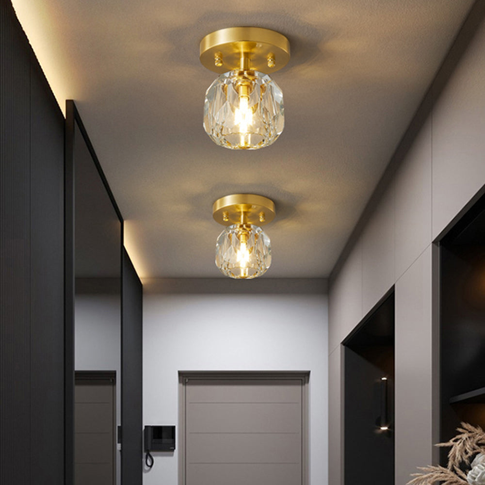 Elegant Flush Mount Ceiling Light Fixture with Gold Frame & Crystal Shade for Modern Interiors 7