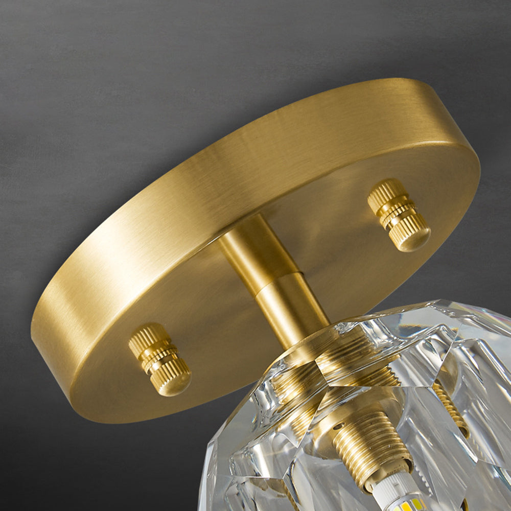 Elegant Flush Mount Ceiling Light Fixture with Gold Frame & Crystal Shade for Modern Interiors 8