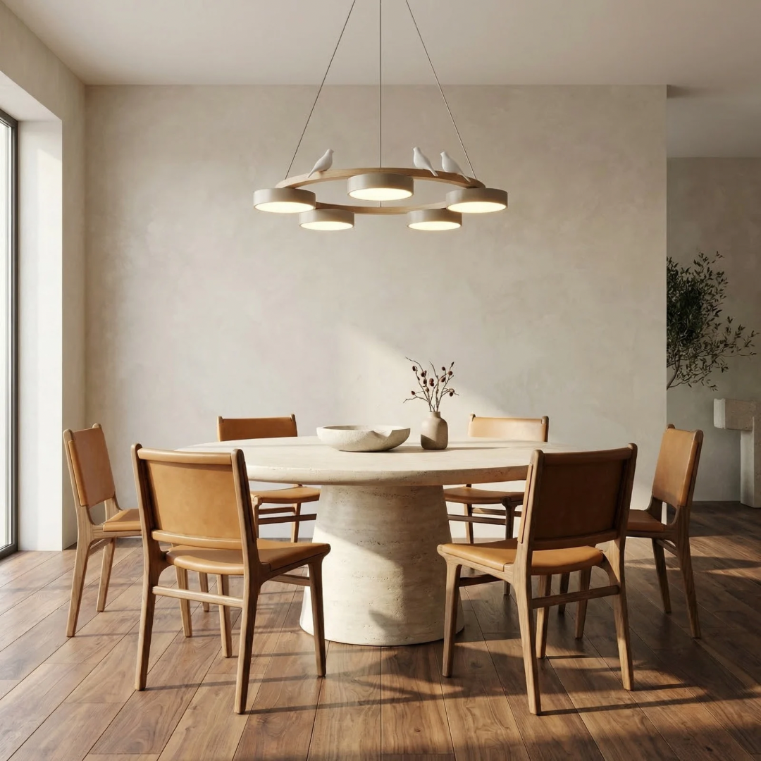 Elegant Round Chandelier Light with Bird-Inspired Design | Modern Fixture for Dining Room Illumination 3