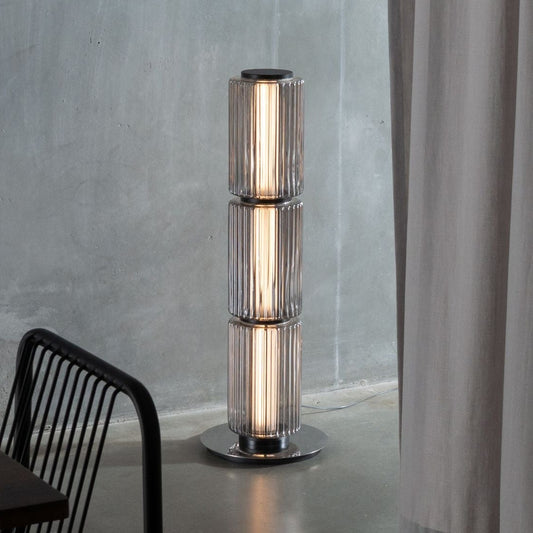 Elegant Smoke Glass Floor Lamp | Modern Stand Design with Soft Light Diffusion for Cozy Living Room Ambiance 0
