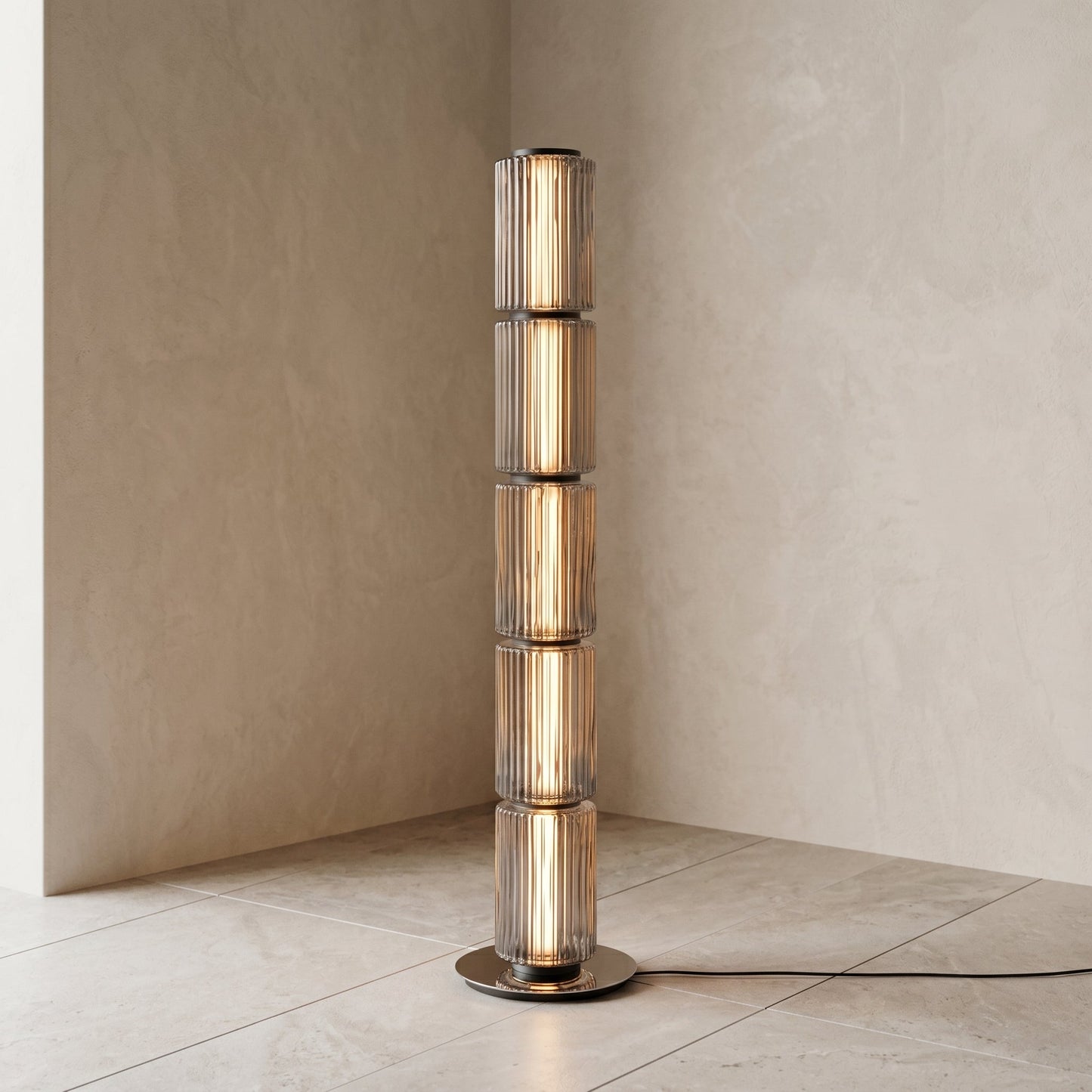 Elegant Smoke Glass Floor Lamp | Modern Stand Design with Soft Light Diffusion for Cozy Living Room Ambiance 1