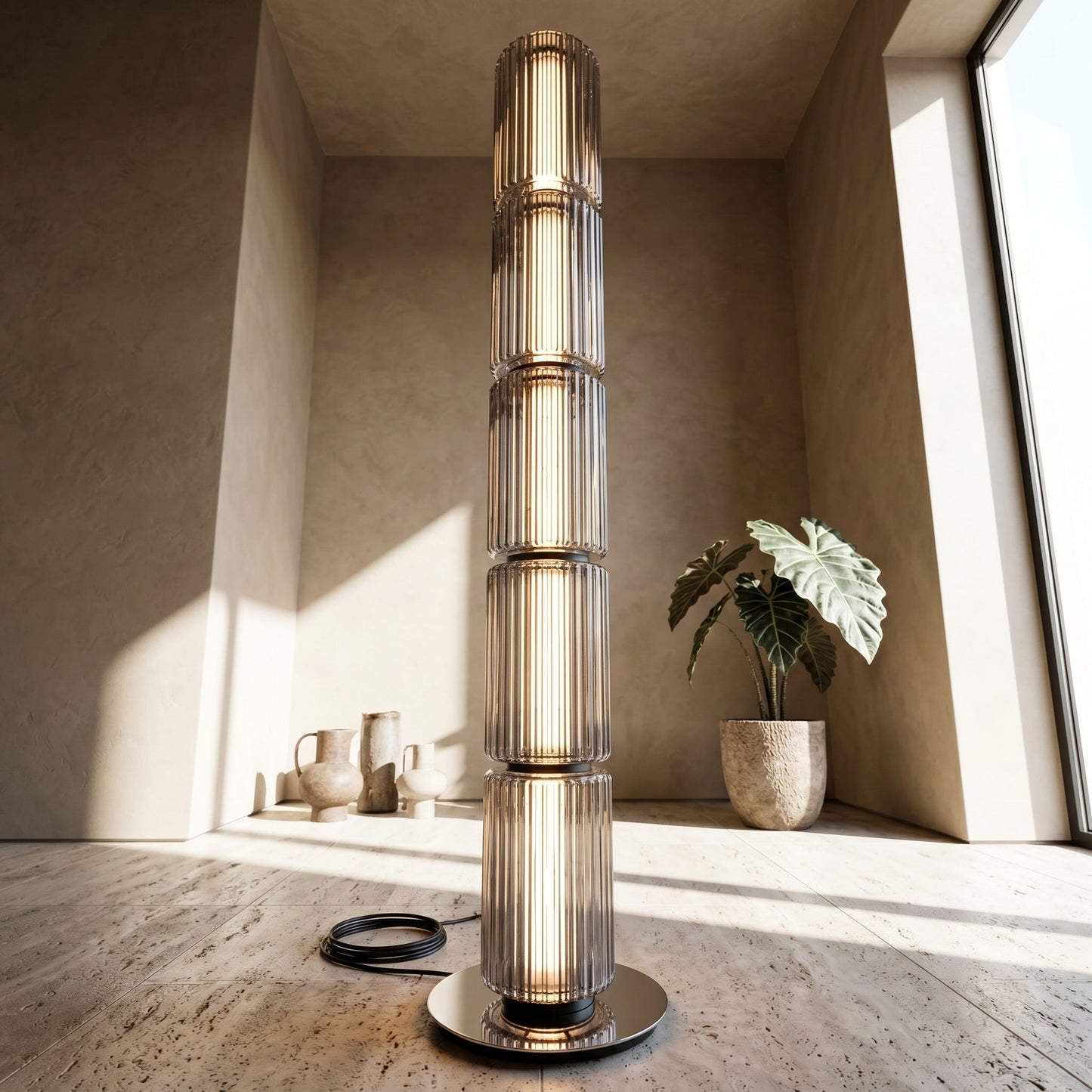 Elegant Smoke Glass Floor Lamp | Modern Stand Design with Soft Light Diffusion for Cozy Living Room Ambiance 3