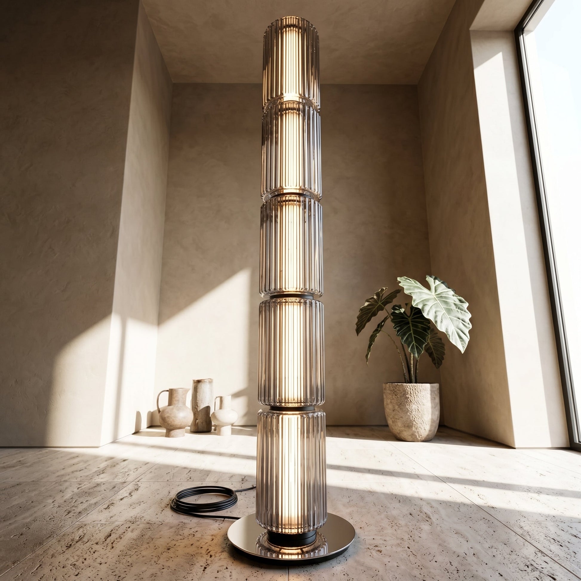 Elegant Smoke Glass Floor Lamp | Modern Stand Design with Soft Light Diffusion for Cozy Living Room Ambiance 3