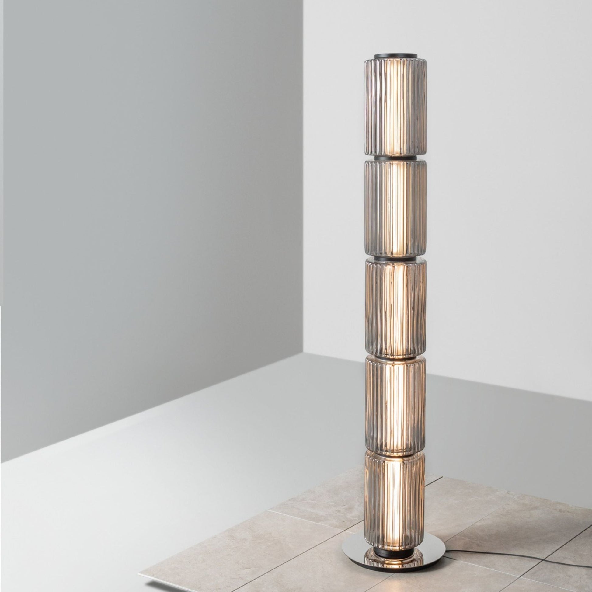 Elegant Smoke Glass Floor Lamp | Modern Stand Design with Soft Light Diffusion for Cozy Living Room Ambiance 6