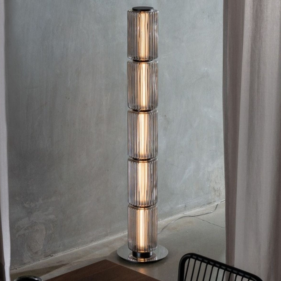 Elegant Smoke Glass Floor Lamp | Modern Stand Design with Soft Light Diffusion for Cozy Living Room Ambiance 7