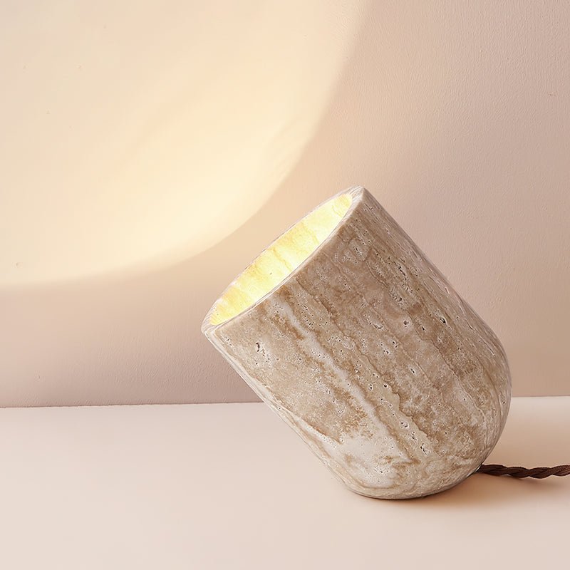 Elegant Tapered Block Table Lamp with Yellow Travertine Base | Stylish Bedside Lighting for Modern Decor 2