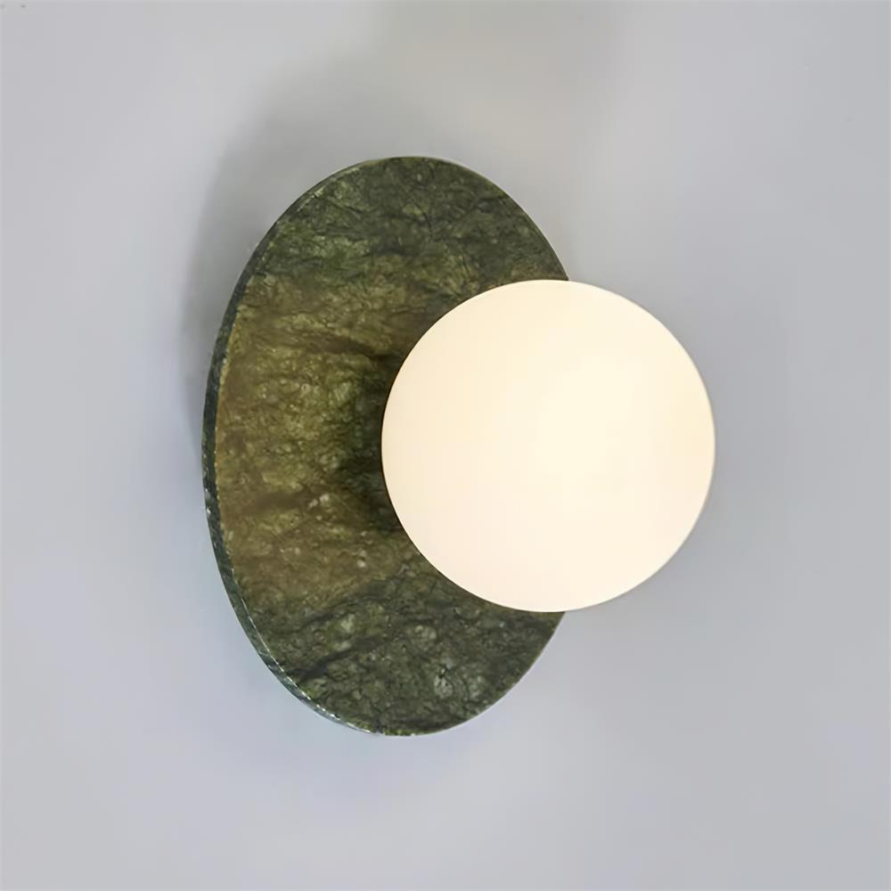 Enox | Minimalist Globe Wall Lamp with Green Marble Base | Soft Glow for Modern Living Spaces 6