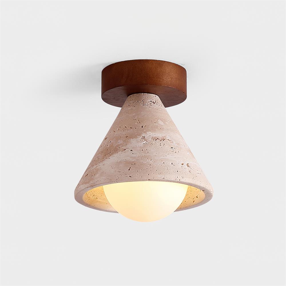 Hudon Collection | Flush Mount Ceiling Light Fixture with Wood Canopy | Elegant Travertine Design for Modern Spaces 7