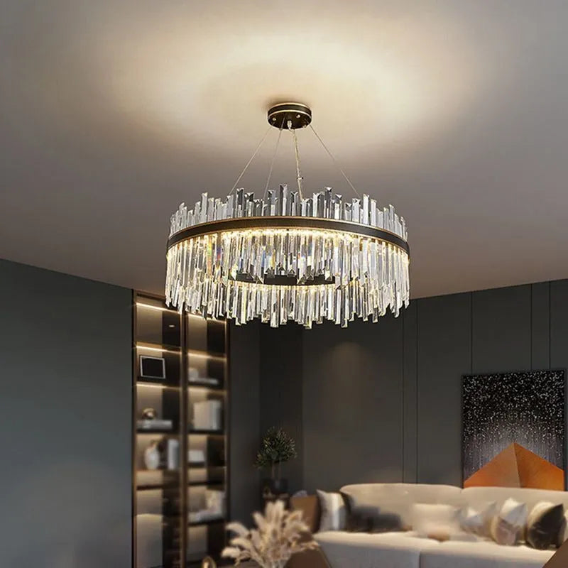 Modern Crystal Chandelier Light with Adjustable Height & LED Strip | Elegant Lighting for Dining Room and Bedroom 10