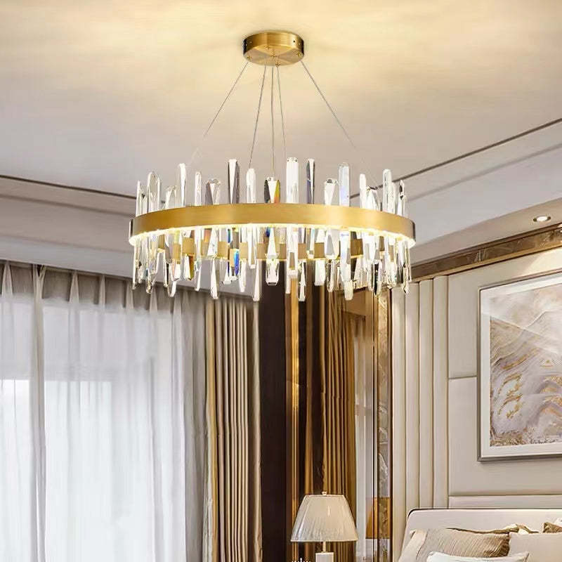 Modern Crystal Chandelier Light with Adjustable Height & LED Strip | Elegant Lighting for Dining Room and Bedroom 7