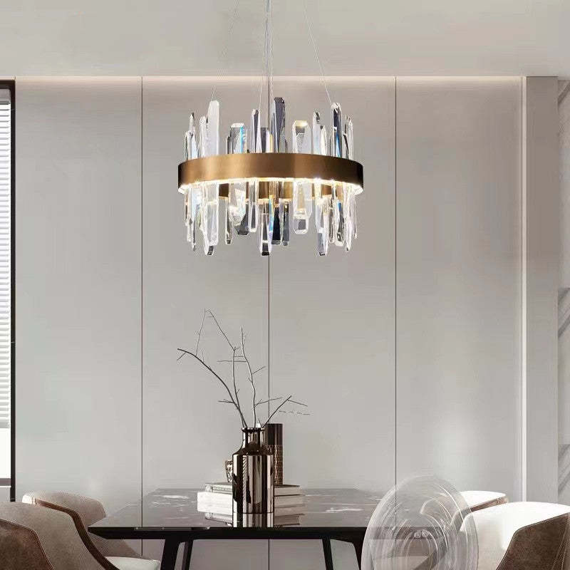 Modern Crystal Chandelier Light with Adjustable Height & LED Strip | Elegant Lighting for Dining Room and Bedroom 8