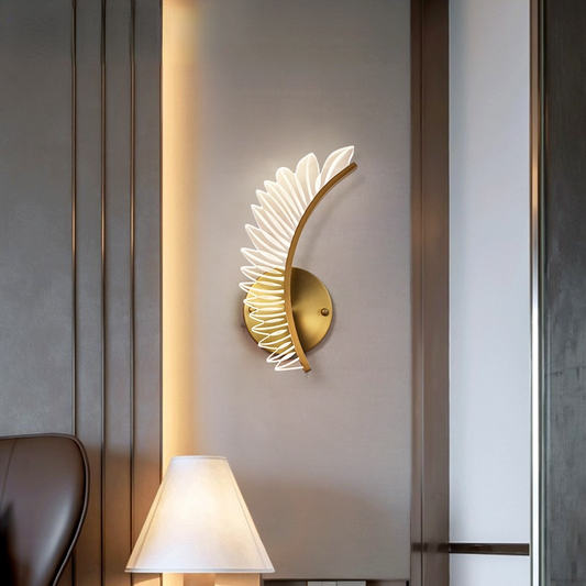 Modern Gold Feather Wall Sconce Lighting with Warm Light | Elegant Wall Lamp for Cozy Ambiance 0