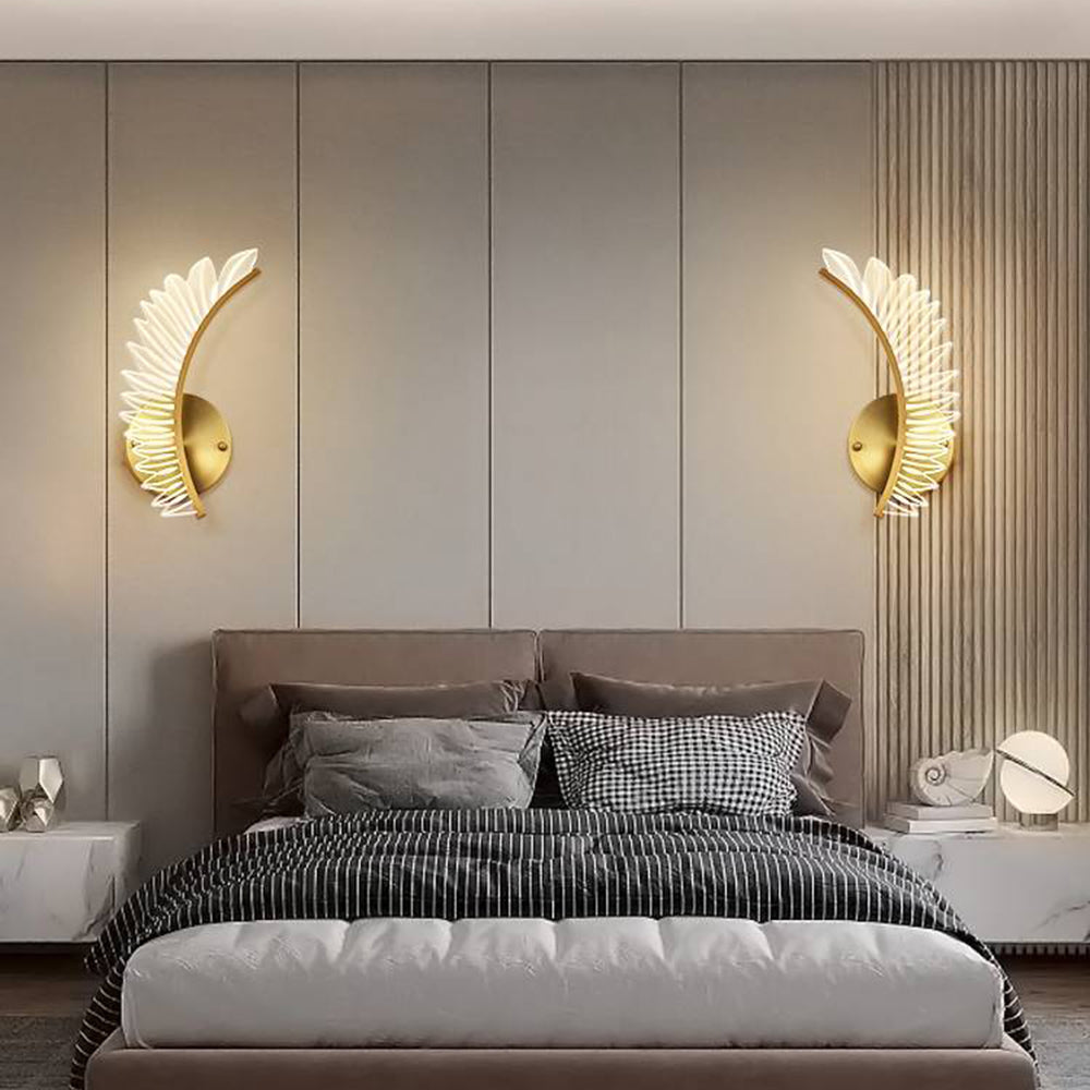 Modern Gold Feather Wall Sconce Lighting with Warm Light | Elegant Wall Lamp for Cozy Ambiance 2