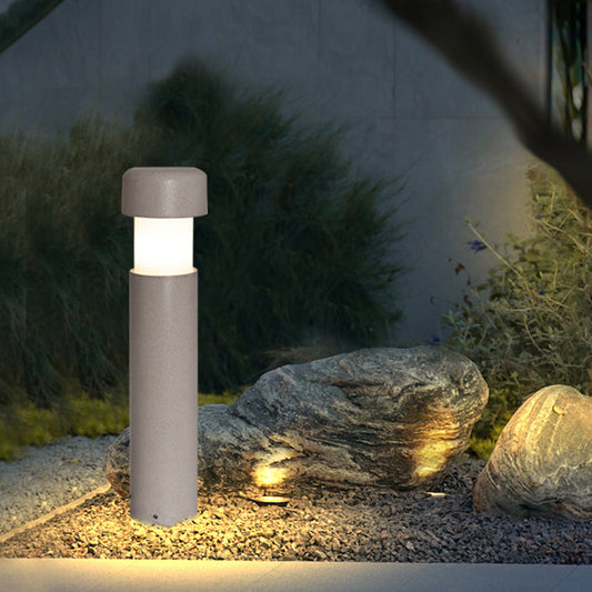 Modern Outdoor Path Light | Cylindrical Design with Weather Resistance | Stylish Grey Fixture for Garden Illumination 0