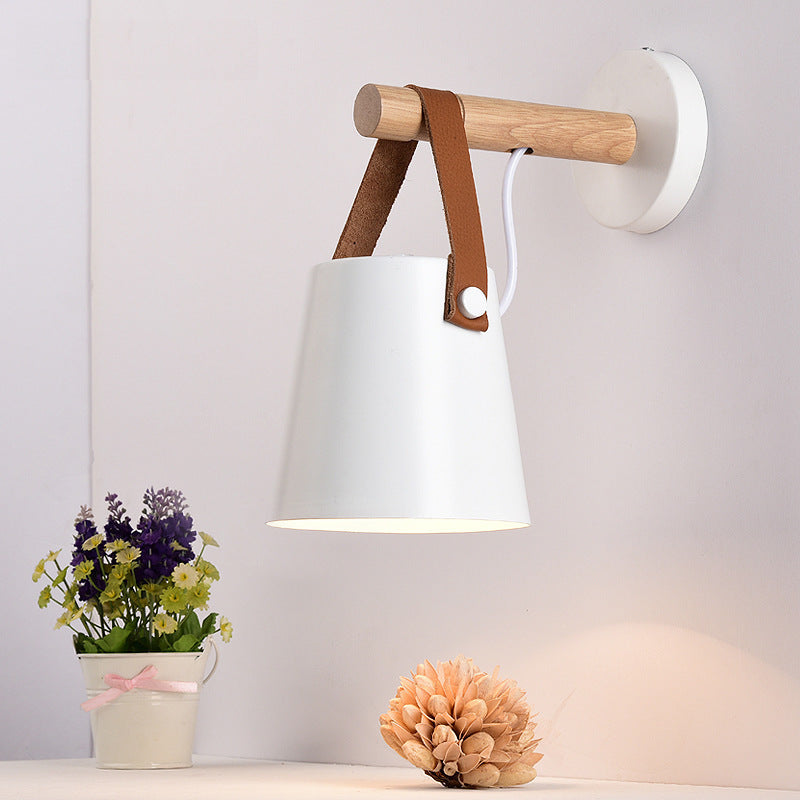 Modern Wall Lamp with Conical Design & Wood Accents | Stylish Wall Sconce Lighting for Elegant Indoor Spaces 0
