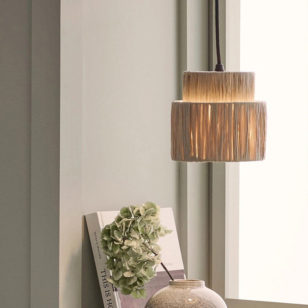 Muto | Rustic Boho Rattan Pendant Light with Unique Double Drum Design | Warm Glow for Cozy Interiors 0