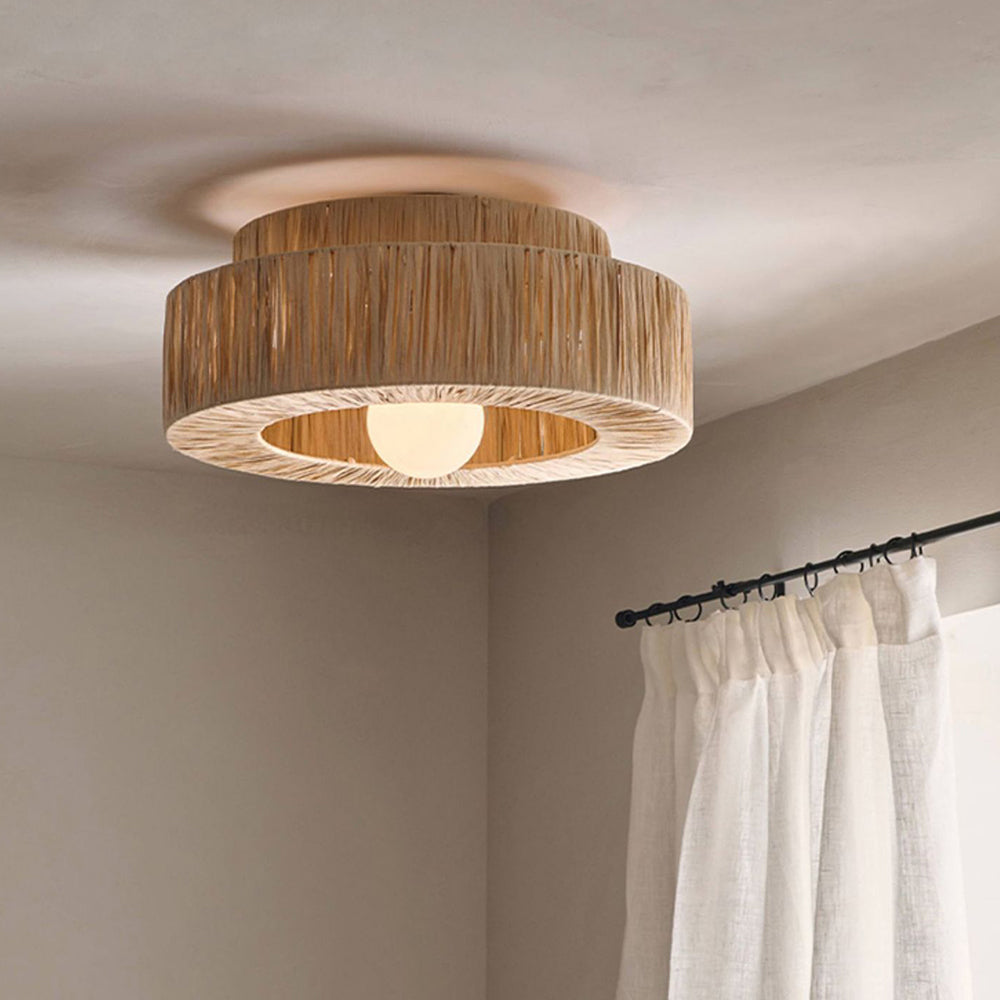 Muto | Rustic Boho Rattan Pendant Light with Unique Double Drum Design | Warm Glow for Cozy Interiors 2