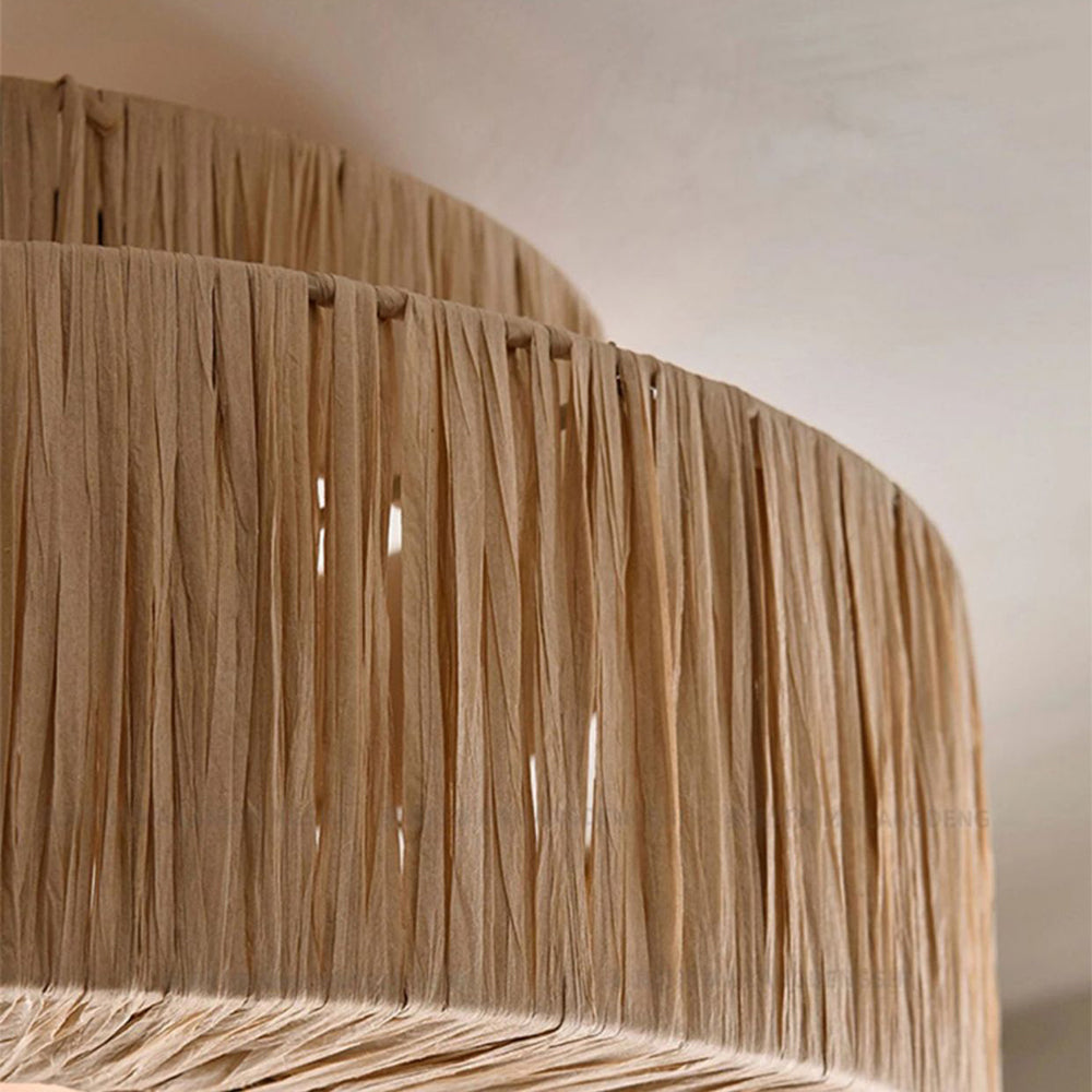 Muto | Rustic Boho Rattan Pendant Light with Unique Double Drum Design | Warm Glow for Cozy Interiors 5
