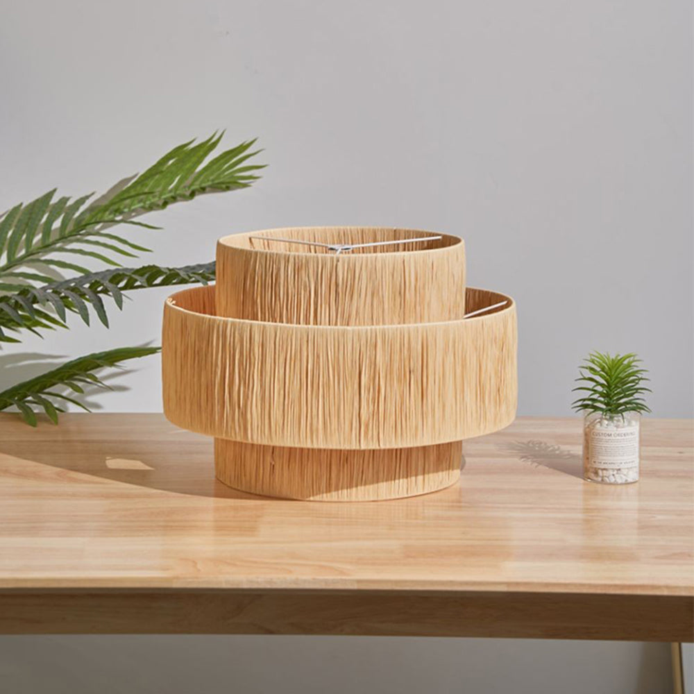 Muto | Rustic Boho Rattan Pendant Light with Unique Double Drum Design | Warm Glow for Cozy Interiors 7