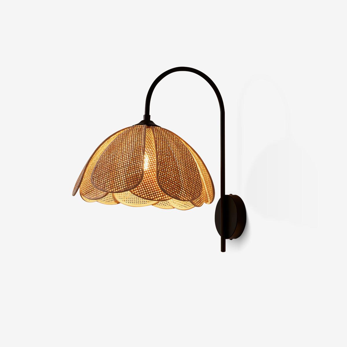 Rattan Wall Lamp | Petal-Shaped Sconce Lighting with Metal Base | Elegant Home Decor for Ambient Illumination 1
