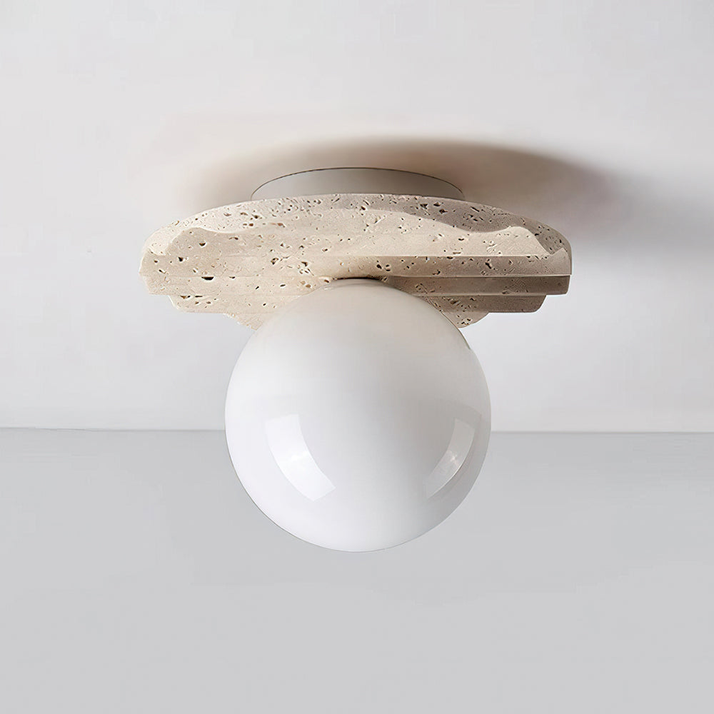 Ritta Collection | Flush Mount Ceiling Light Fixture with Travertine Base | Soft Illumination for Modern Ambiance 7