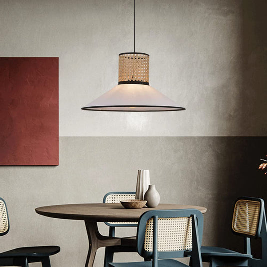 Ritta | Modern Rattan Pendant Light with Elegant Fabric Shade | Stylish Illumination for Any Room 0