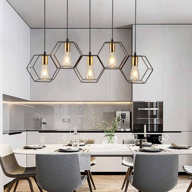 Rustic Charm | Black Pendant Light with Elegant Hexagonal Design | Versatile Kitchen Pendant Lighting for Any Room 2