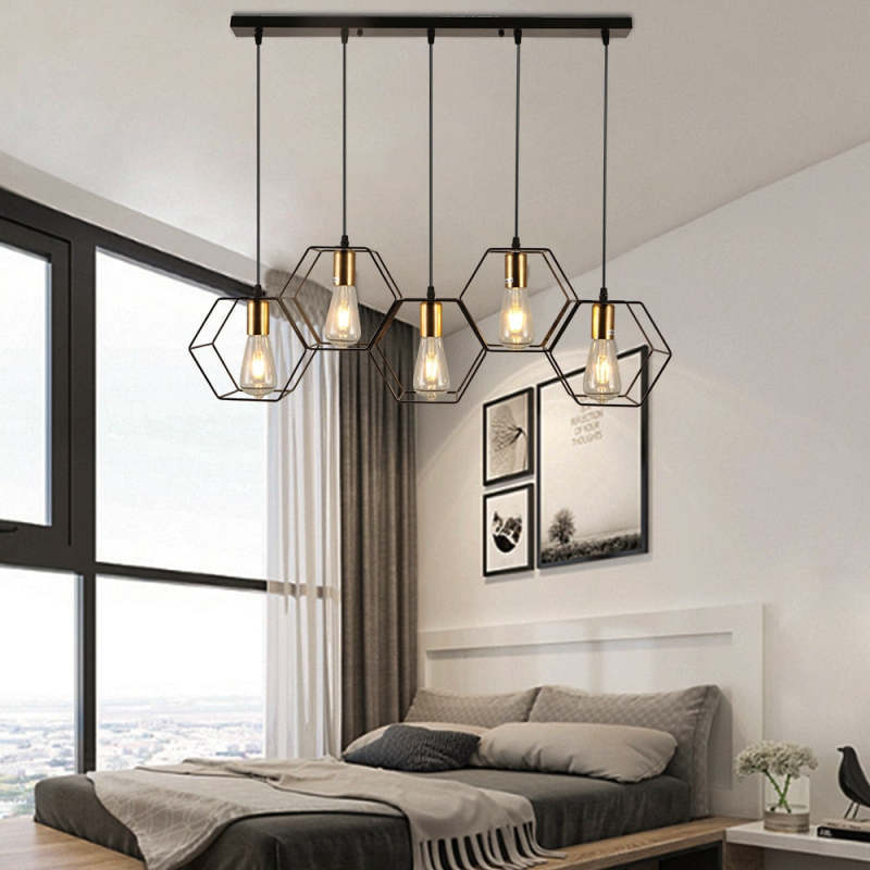 Rustic Charm | Black Pendant Light with Elegant Hexagonal Design | Versatile Kitchen Pendant Lighting for Any Room 4