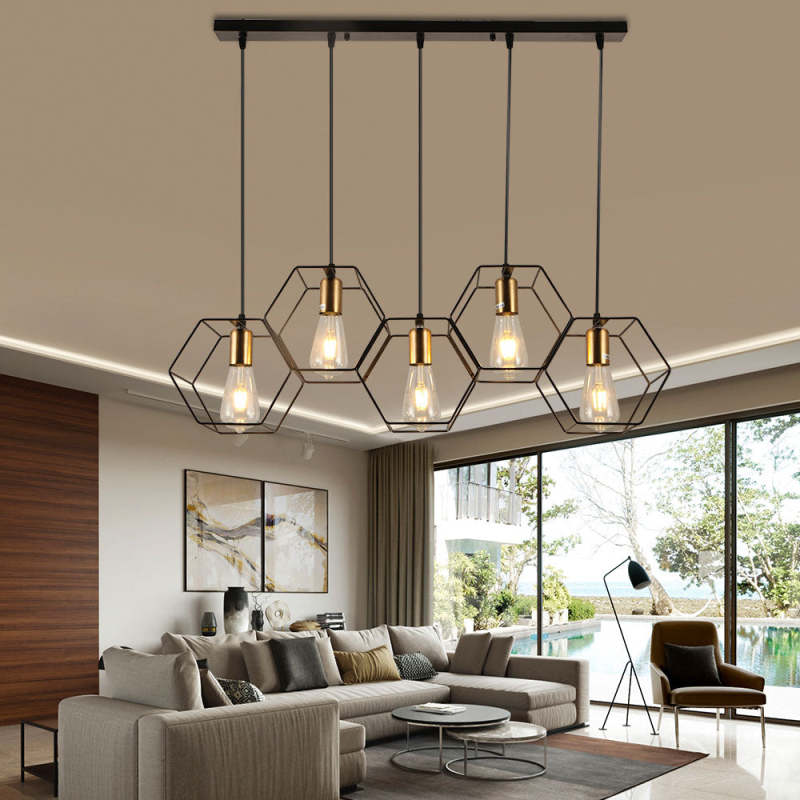 Rustic Charm | Black Pendant Light with Elegant Hexagonal Design | Versatile Kitchen Pendant Lighting for Any Room 5