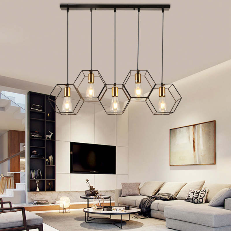 Rustic Charm | Black Pendant Light with Elegant Hexagonal Design | Versatile Kitchen Pendant Lighting for Any Room 6