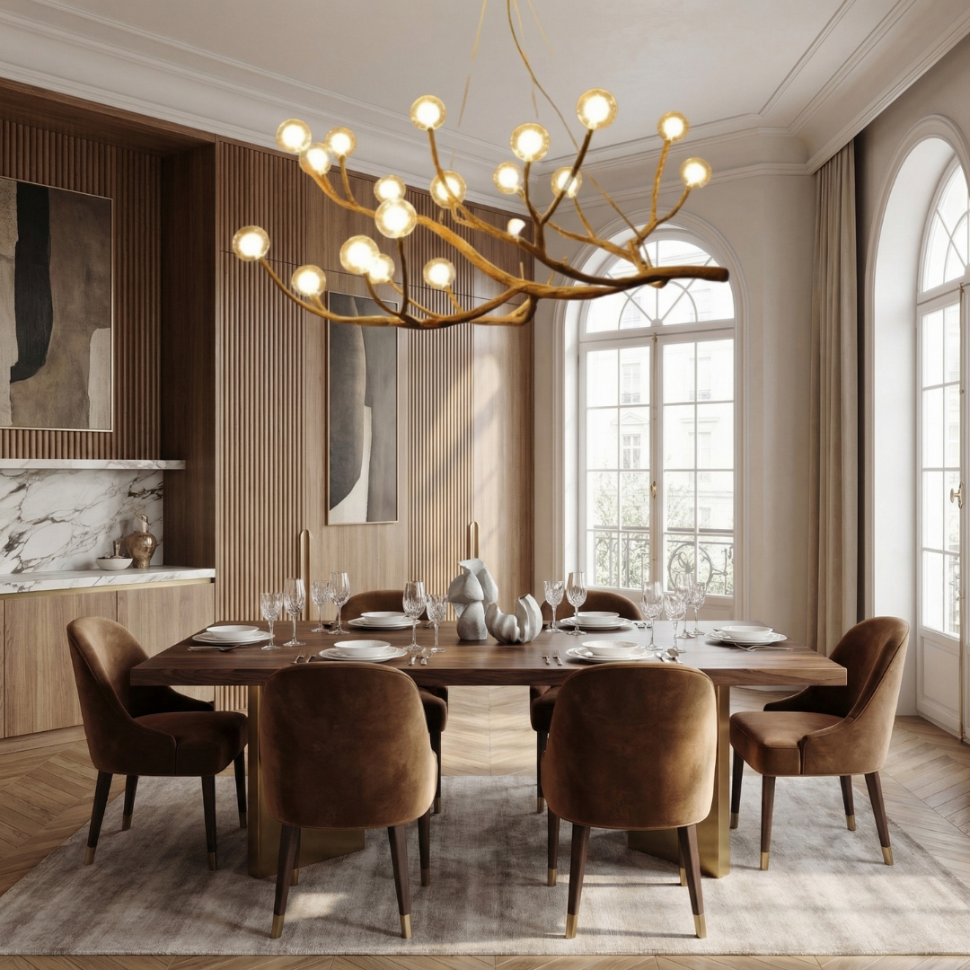 Rustic Elegance | Modern Chandelier Light with Glass Bubble Shades | Adjustable Height for Cozy Dining Ambiance 1
