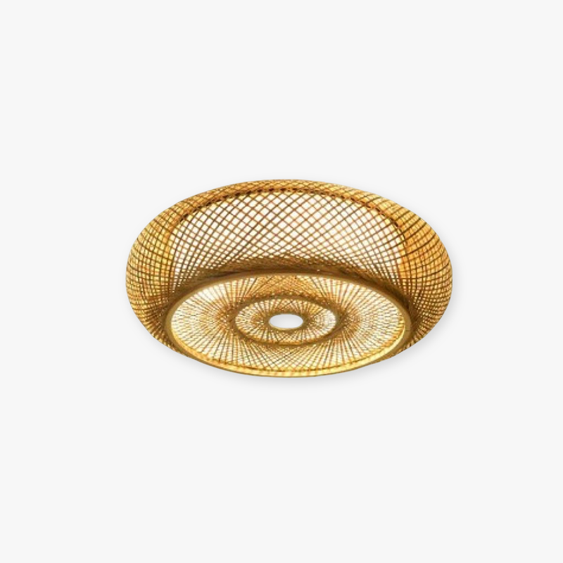 Rustic Rattan Flush Mount Ceiling Light with Energy-Saving LED | Handcrafted Bamboo Design for Cozy Ambiance 0