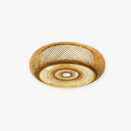 Rustic Rattan Flush Mount Ceiling Light with Energy-Saving LED | Handcrafted Bamboo Design for Cozy Ambiance 0