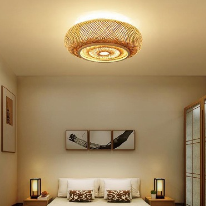 Rustic Rattan Flush Mount Ceiling Light with Energy-Saving LED | Handcrafted Bamboo Design for Cozy Ambiance 3
