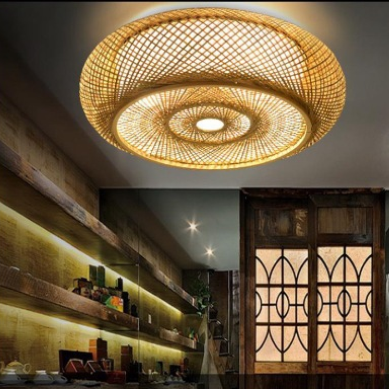 Rustic Rattan Flush Mount Ceiling Light with Energy-Saving LED | Handcrafted Bamboo Design for Cozy Ambiance 4