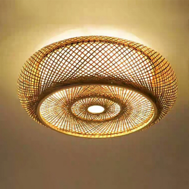 Rustic Rattan Flush Mount Ceiling Light with Energy-Saving LED | Handcrafted Bamboo Design for Cozy Ambiance 6