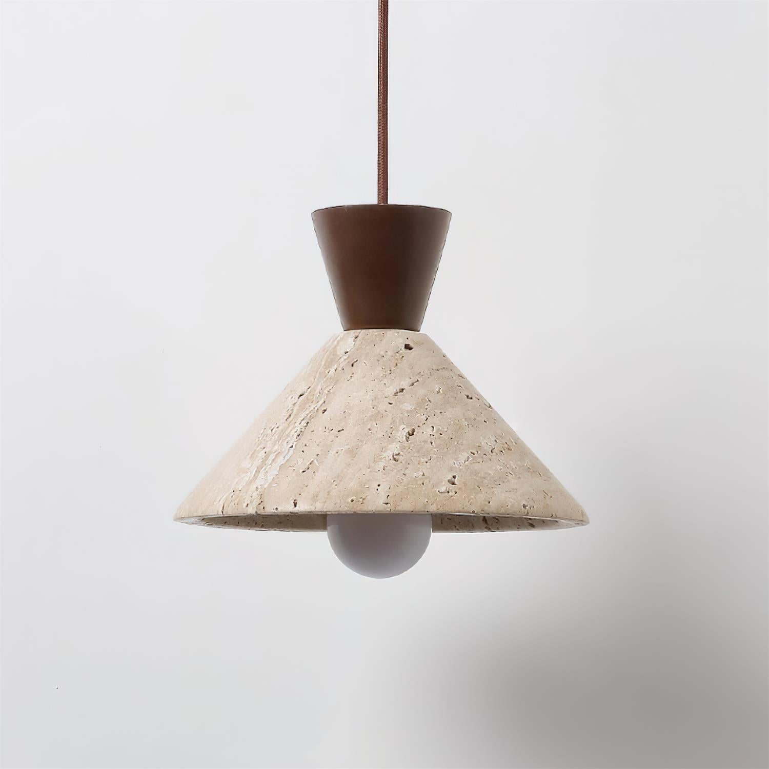 Stylish Pendant Lamp | Adjustable Height Hanging Light with Travertine & Wood | Modern Pendant Lighting for Elegant Spaces 0