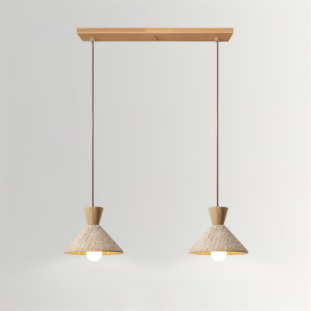 Stylish Pendant Lamp | Adjustable Height Hanging Light with Travertine & Wood | Modern Pendant Lighting for Elegant Spaces 2