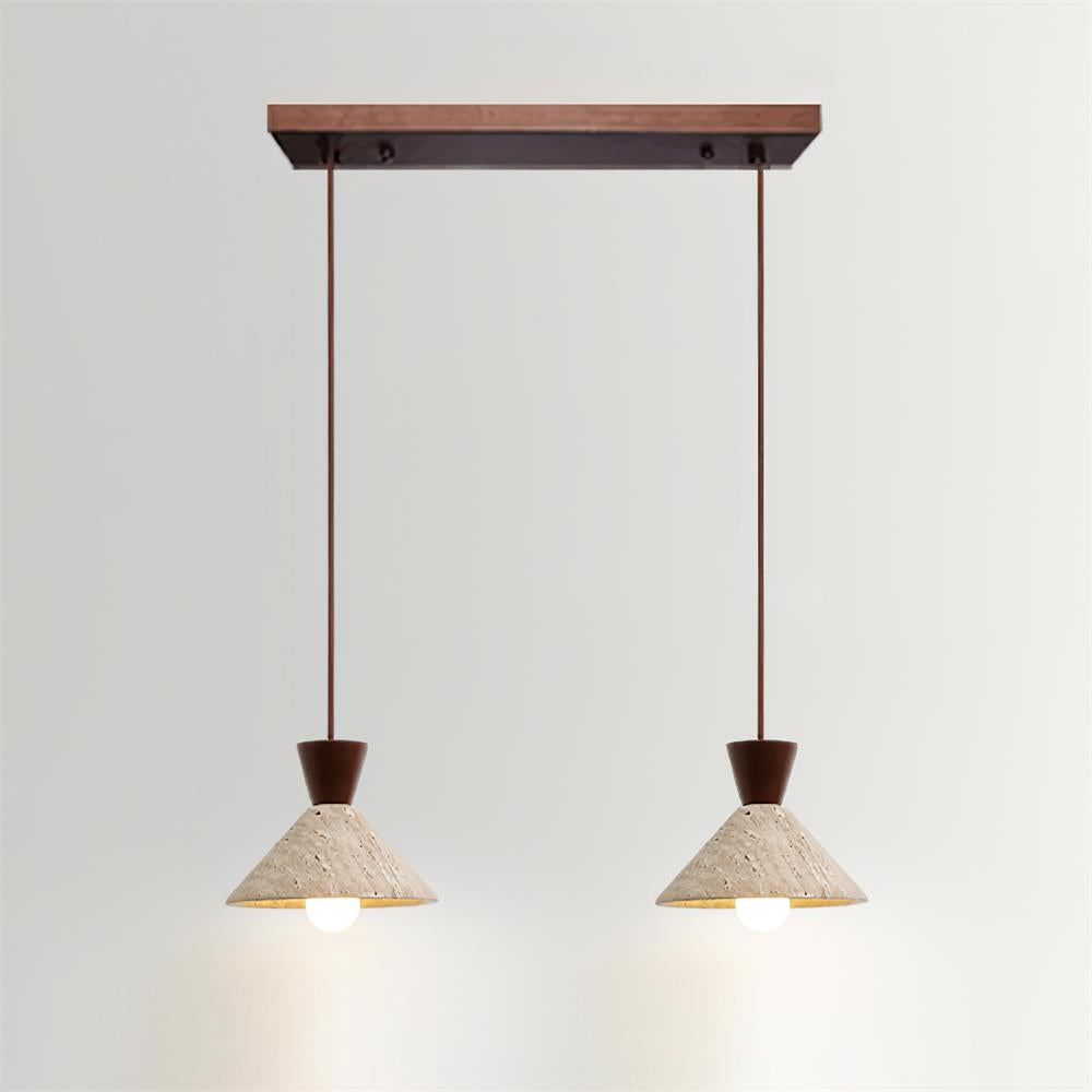 Stylish Pendant Lamp | Adjustable Height Hanging Light with Travertine & Wood | Modern Pendant Lighting for Elegant Spaces 3