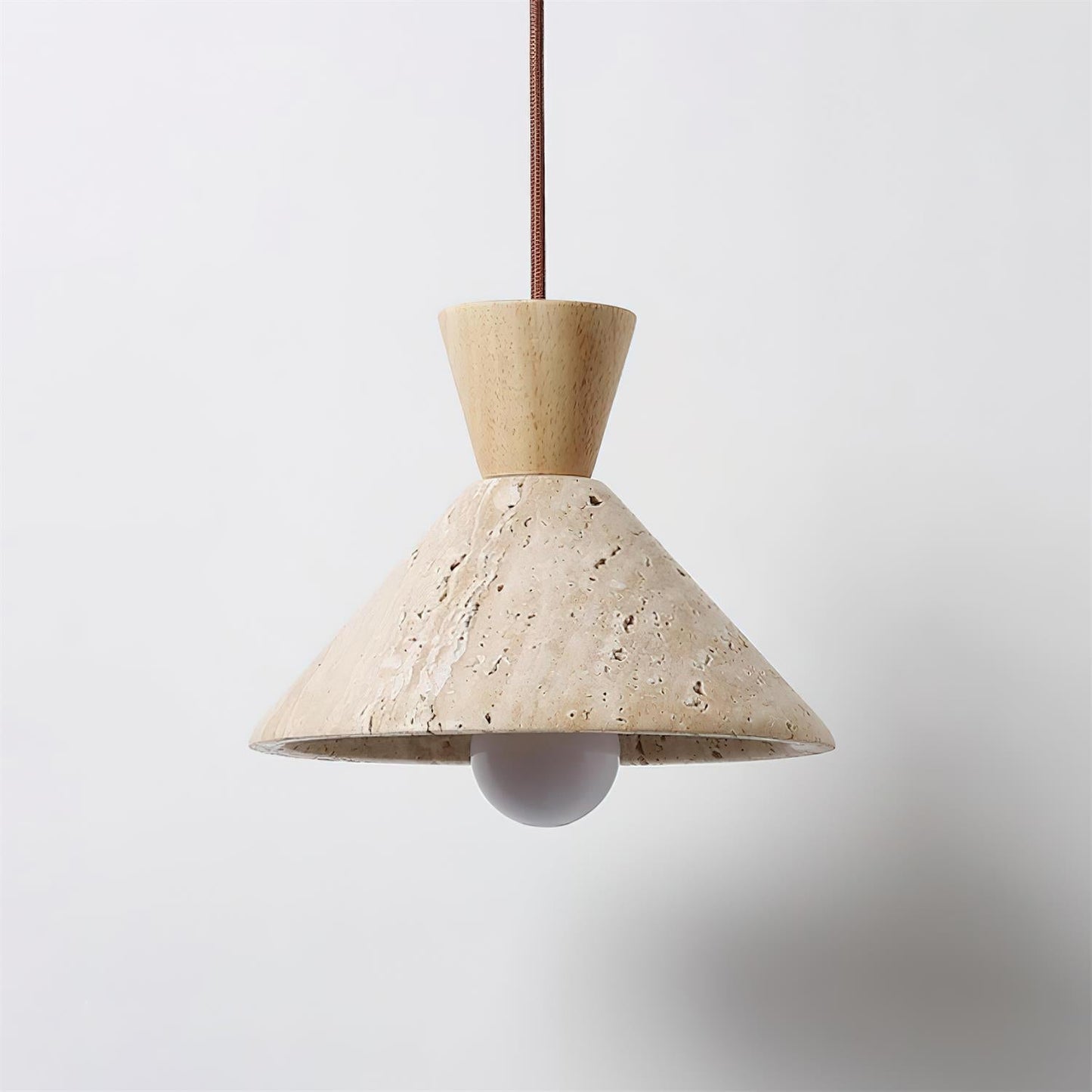 Stylish Pendant Lamp | Adjustable Height Hanging Light with Travertine & Wood | Modern Pendant Lighting for Elegant Spaces 7