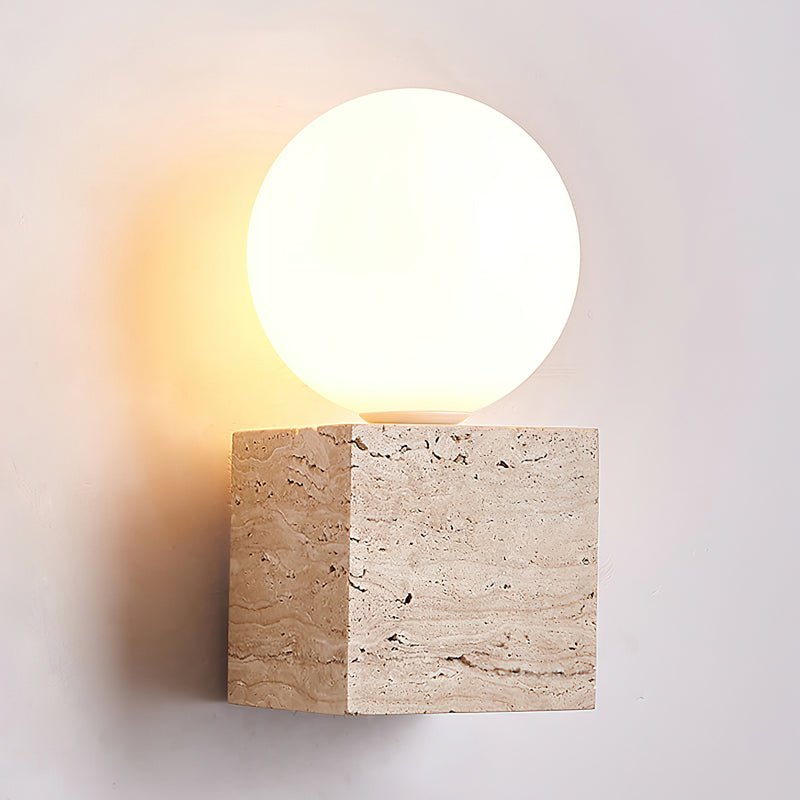 Travertine Wall Light | Elegant Cube-Base Sconce with LED Compatibility | Stylish Indoor Lighting Solution 4