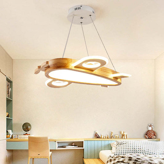 Whimsical Airplane Pendant Light with Handmade Wood & Acrylic Design for Kids' Rooms 0